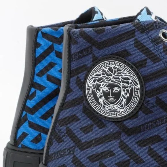 Versace Blue La Greca Canvas High-Top Sneakers - Picture 8 of 12